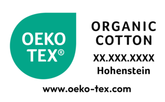 Das OEKO-TEX® ORGANIC COTTON Label zum Nachweis der Unbedenklichkeit und verlässlichen Bio-Qualität von Baumwoll-Produkten, vergeben durch Hohenstein.
